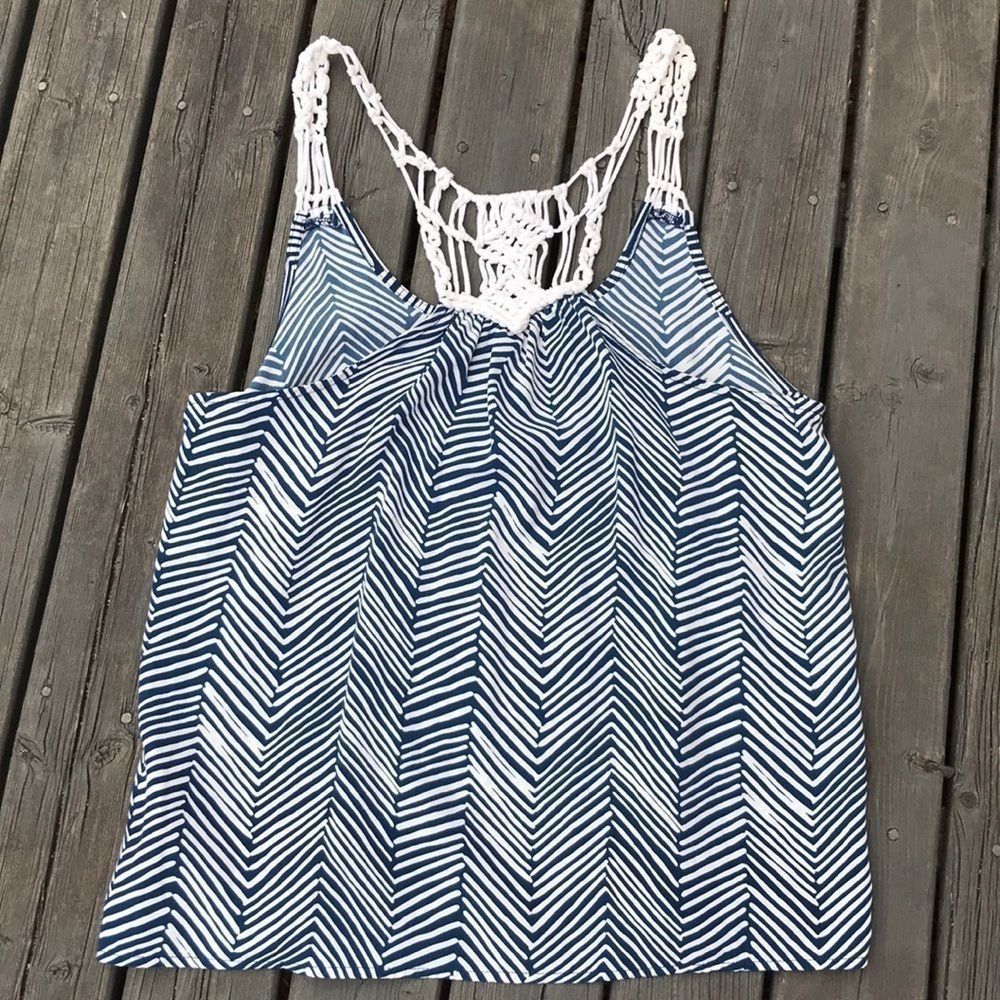 ALYA Navy/White Striped Racerback Crochet Top - Picture 6 of 8
